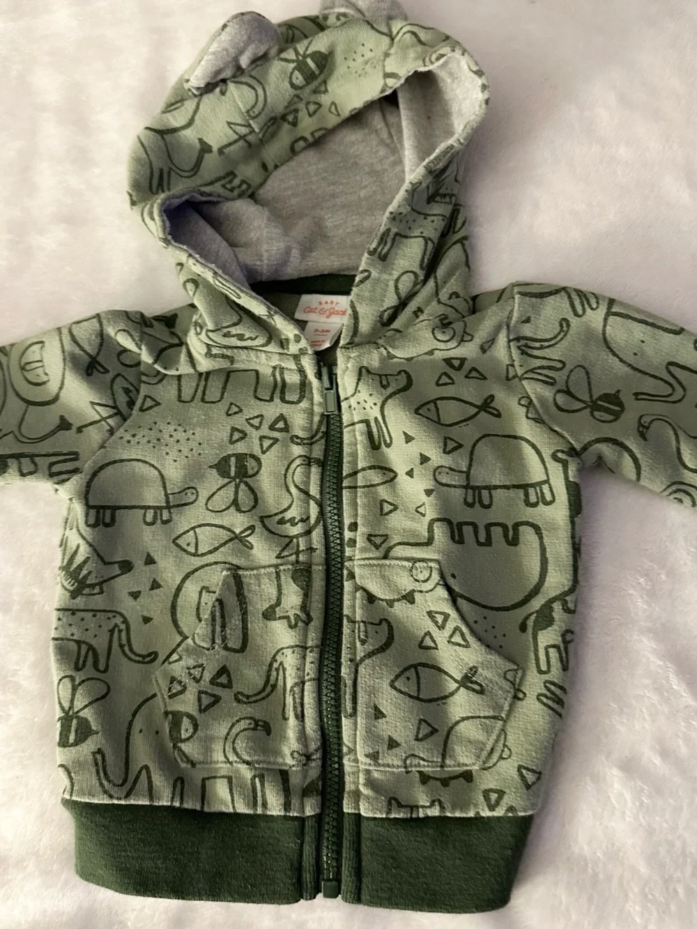 Cat & Jack Green Animal Print Hooded Zip Jacket
